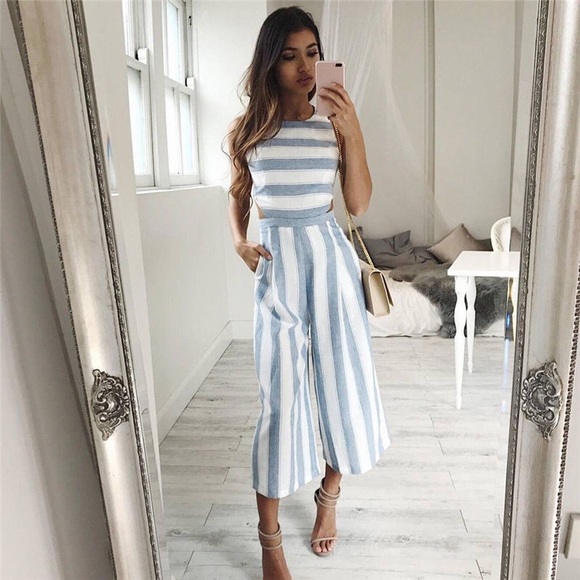 Lily Doe Striped Backless Cute Jumpsuit Romper - Picture 9 of 11